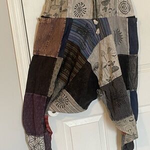 Patchwork Wide Leg Harem Pants M